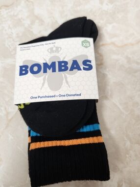 Bombas Kids Black Crew Socks Sz XS Cushioned Footbed New